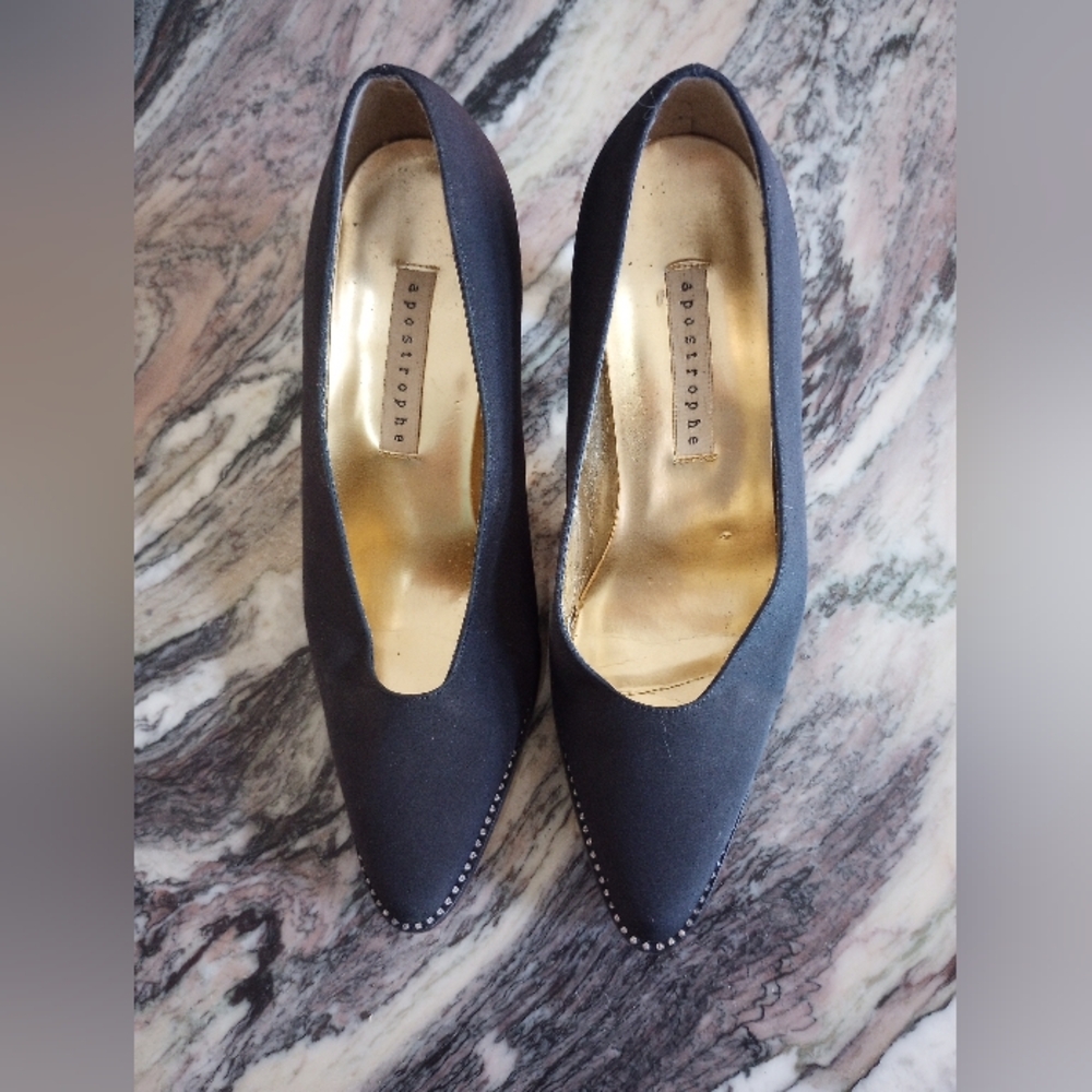 Black Evening Women's Shoes With Crystal Detail